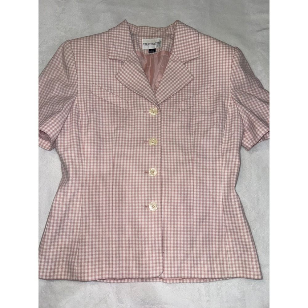 Preston & York Pink Gingham Short Sleeve Blazer Jacket Womens Size 8 Tailored